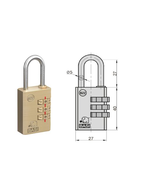 Basi VHS 622-25mm számkombinációs lakat
