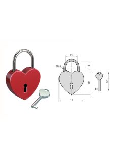 Basi szív alakú piros lakat 44mm